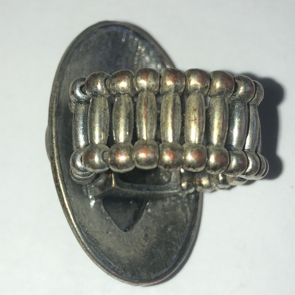 Silver Tone Oval Black Stone Boho Statement Ring - Picture 4 of 6